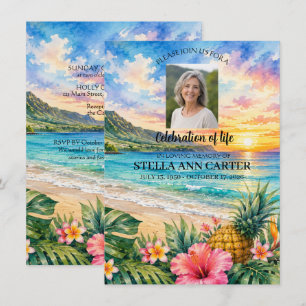 Invitación Celebración de la Vida Foto Hawaii Floral Funeral