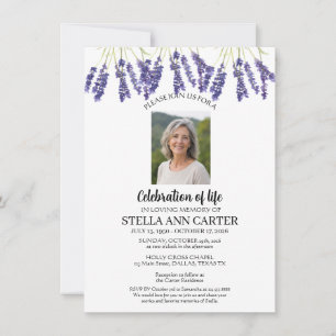 Invitación Celebración de la Vida Foto Lavanda Funeral