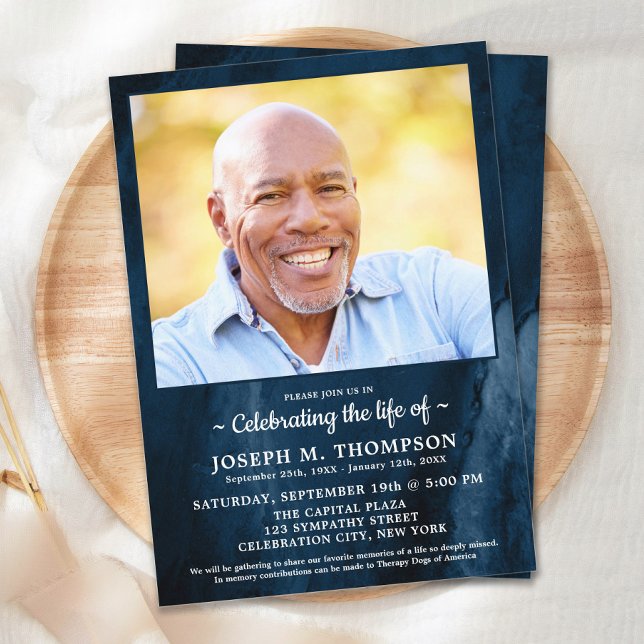Invitación Celebración De La Vida Foto Moderna De Mármol Azul (Subido por el creador)