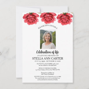 Invitación Celebración de la vida Foto Rosas Funeral