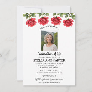 Invitación Celebración de la vida Foto Rosas Funeral