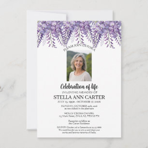 Invitación Celebración de la Vida Foto Wisteria Floral Funera