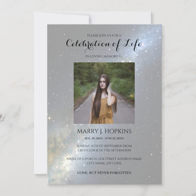 Invitación Celebración de la vida| Fotografía del cielo noctu (Anverso)