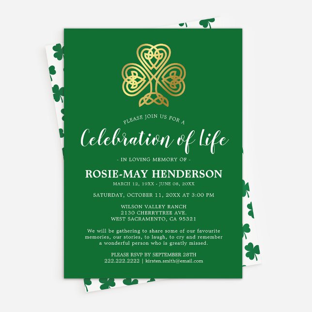 Invitación Celebración de la vida | Funeral Celtic Shamrock (Subido por el creador)
