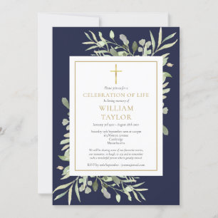 Invitación Celebración de la vida funeral con foto de follaje