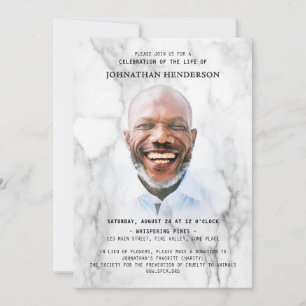 Invitación Celebración de la Vida / Funeral con Foto de Mármo
