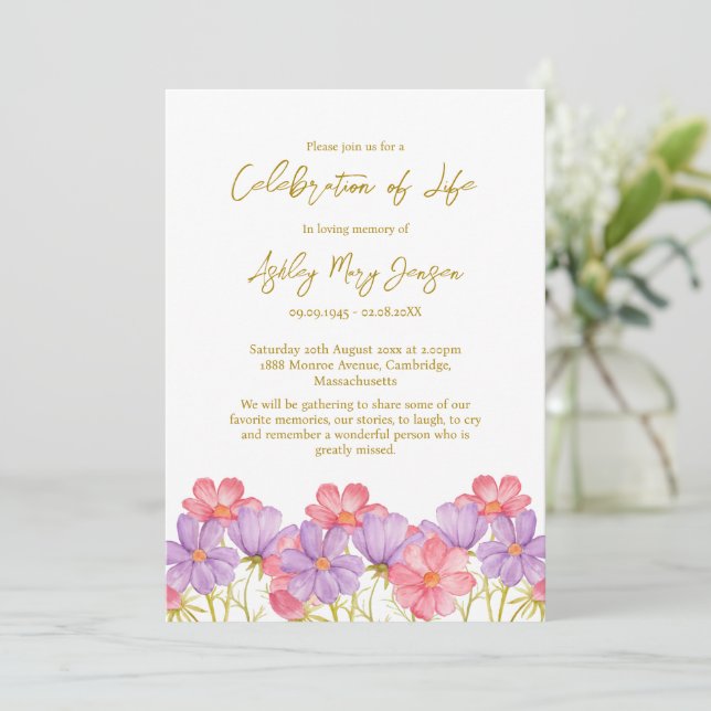 Invitación Celebración de la vida funeral cosmos (Anverso de pie)