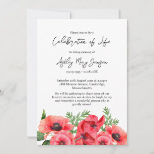 Invitación Celebración de la vida funeral de amapola