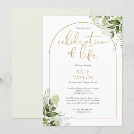 Invitación Celebración de la vida funeral de arco verde dorad