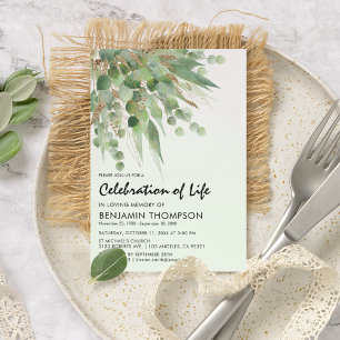 Invitación Celebración de la Vida Funeral de Eucalipto Acuare