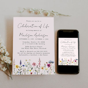 Invitación Celebración de la Vida Funeral de Flores Silvestre