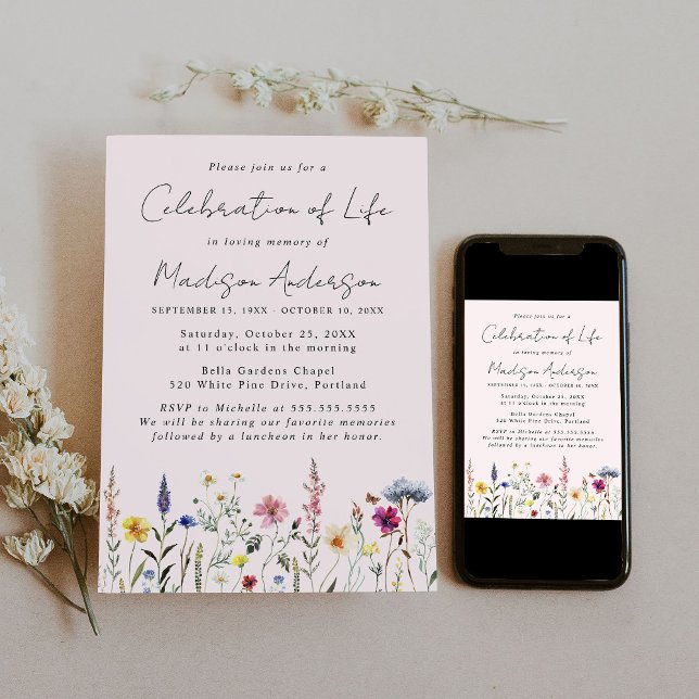 Invitación Celebración de la Vida Funeral de Flores Silvestre (Subido por el creador)