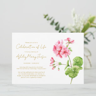 Invitación Celebración de la Vida Funeral de Geranio Simple