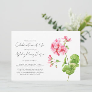 Invitación Celebración de la Vida Funeral de Geranio Simple