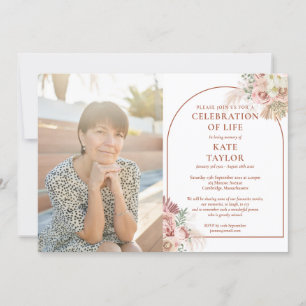 Invitación Celebración de la vida funeral de hierba de Pampas