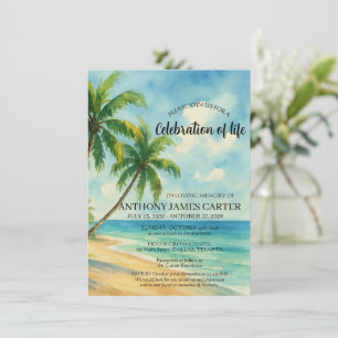 Invitación Celebración de la vida Funeral de playa tropical