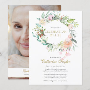 Invitación Celebración de la vida funeral de rosas florales