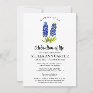 Invitación Celebración de la vida Funeral de Texas Bluebonnet
