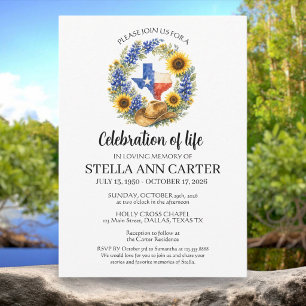 Invitación Celebración de la Vida Funeral de Texas Bluebonnet