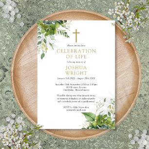 Invitación Celebración de la vida funeral de vegetación crist