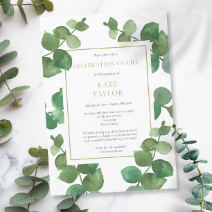 Invitación Celebración de la vida funeral de vegetación de eu