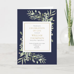 Invitación Celebración de la vida funeral de verde azul marin