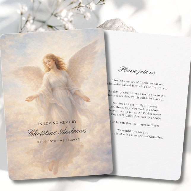 Invitación Celebración de la vida funeral del ángel (Angel Celebration of Life Funeral Invitation. Print & Instant Download.)