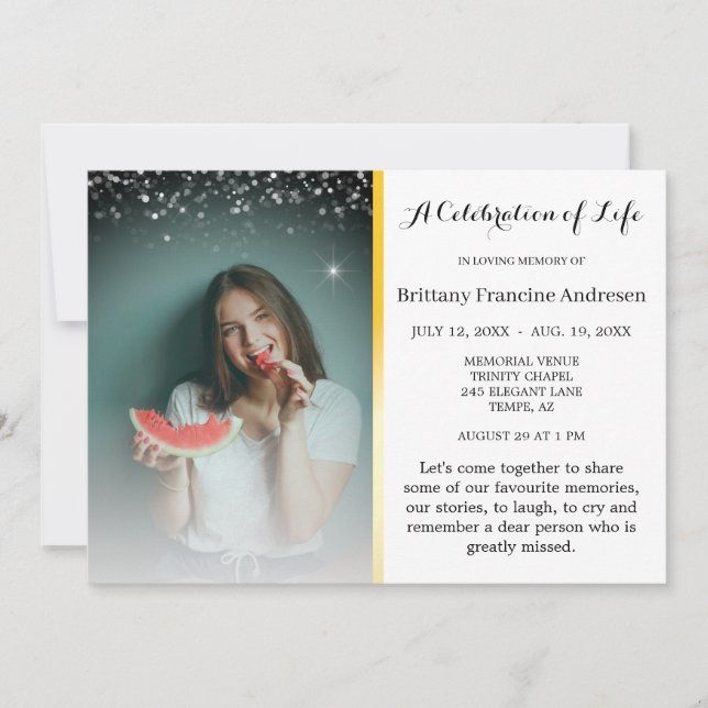 Invitación Celebración de la vida Funeral elegante y de buen  (Anverso)