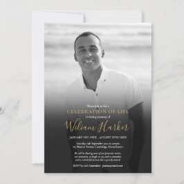 Invitación Celebración de la vida funeral en foto en blanco y