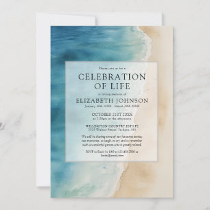 Invitación Celebración de la vida funeral en la playa con acu