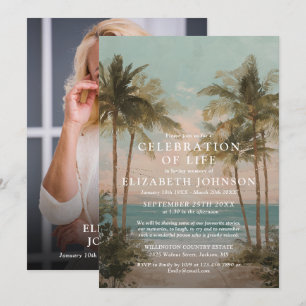 Invitación Celebración de la vida funeral en la playa con fot