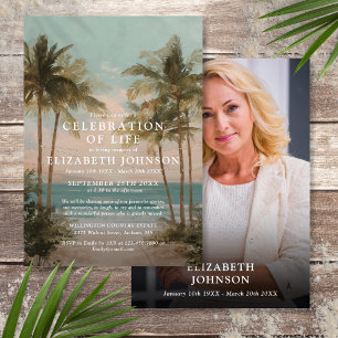 Invitación Celebración de la vida funeral en la playa con fot