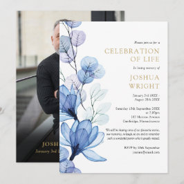 Invitación Celebración De La Vida Funeral Floral Azul Foto