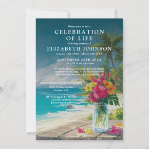 Invitación Celebración De La Vida Funeral Floral Del Océano D