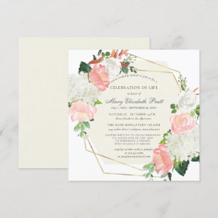 Invitación Celebración de la vida Funeral Floral Rosa Blanca