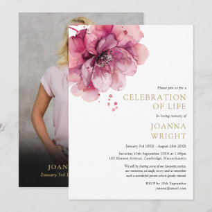 Invitación Celebración de la vida funeral floral rosa foto