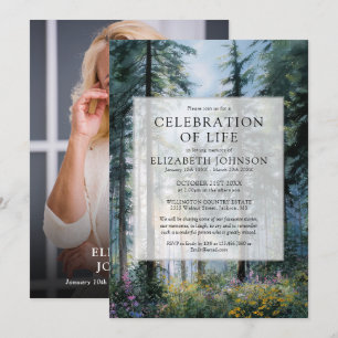 Invitación Celebración de la Vida Funeral Foto Bosque Floral