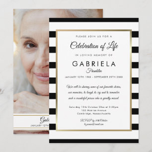 Invitación Celebración de la vida Funeral Foto con franja neg