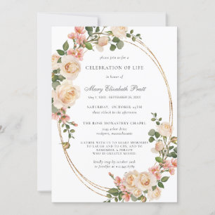 Invitación Celebración de la vida Funeral Foto Floral rosa