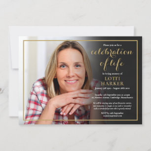 Invitación Celebración de la vida funeral foto guión dorado