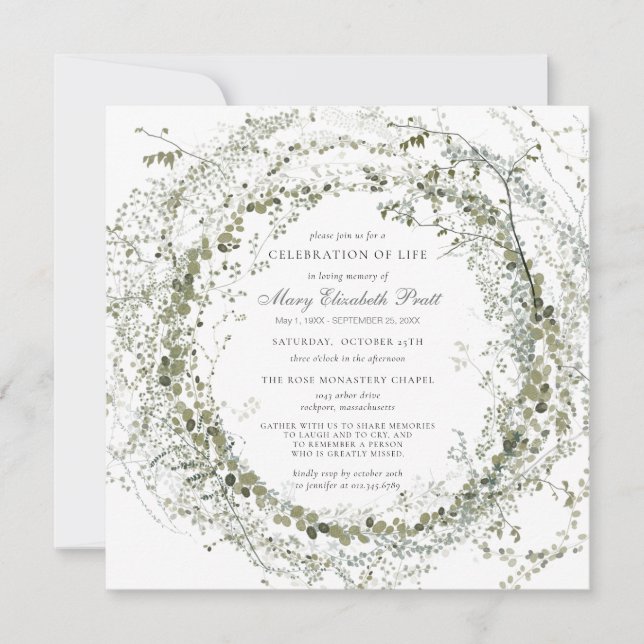 Invitación Celebración de la vida Funeral Foto Plaza Botánica (Anverso)