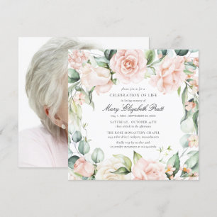 Invitación Celebración de la vida Funeral Foto Rosa Floral