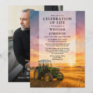 Invitación Celebración de la Vida Funeral Foto Tractor Agricu