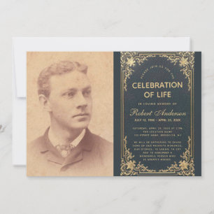 Invitación Celebración de la Vida Funeral Foto Vintage Azul D