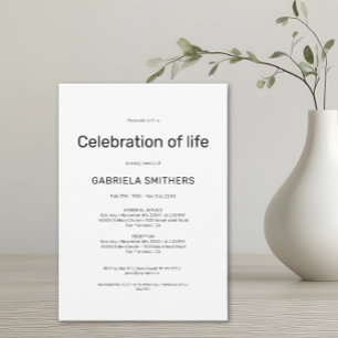 Invitación Celebración de la vida Funeral Memorial
