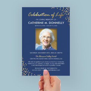 Invitación Celebración de la Vida Funeral Memorial Azul Dor