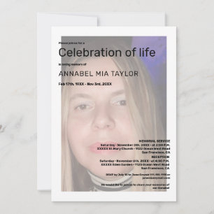 Invitación Celebración de la vida Funeral Memorial con foto