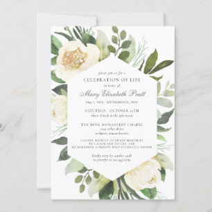 Invitación Celebración de la Vida Funeral Memorial Floral Bla