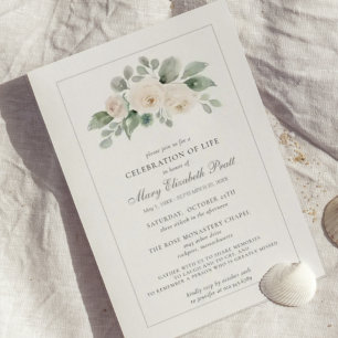 Invitación Celebración de la Vida Funeral Memorial Floral Bla