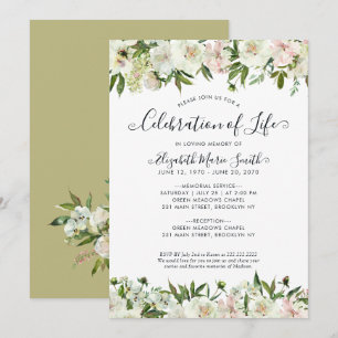 Invitación Celebración de la Vida Funeral Memorial Floral Bla